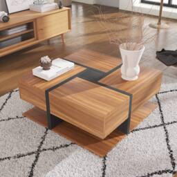 BTM Coffee Table with 4 Drawers, Unique Design & Bottom Storage in Natural - thumbnail 9