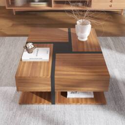 BTM Coffee Table with 4 Drawers, Unique Design & Bottom Storage in Natural - thumbnail 6