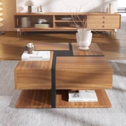 BTM Coffee Table with 4 Drawers, Unique Design & Bottom Storage in Natural - thumbnail 5