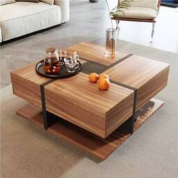 BTM Coffee Table with 4 Drawers, Unique Design & Bottom Storage in Natural - thumbnail 1