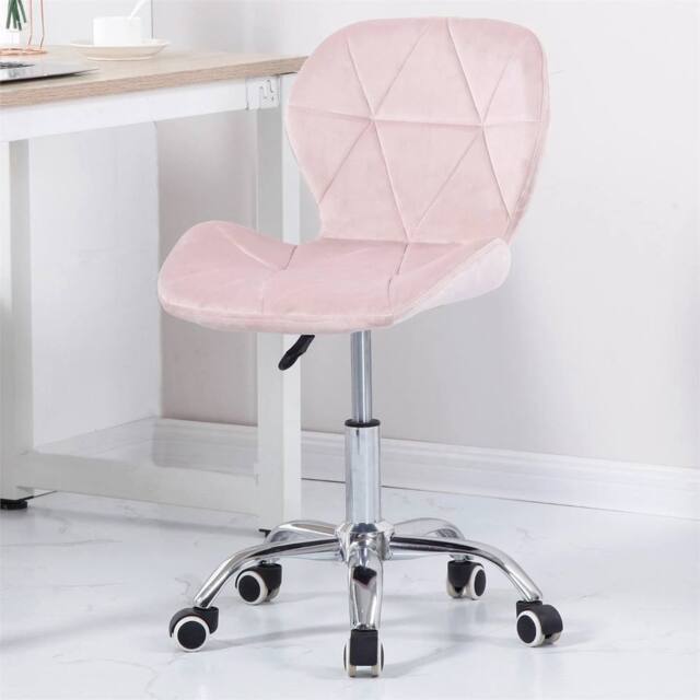 Nordara Pink Cushioned Velvet Office Chair Chrome Legs Swivel Lift Small Desk - image 1