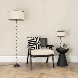ValueLights Wiggle Black Metal Single Stem Table Lamp with Linen Black Trim Drum Lamp Shade - thumbnail 5