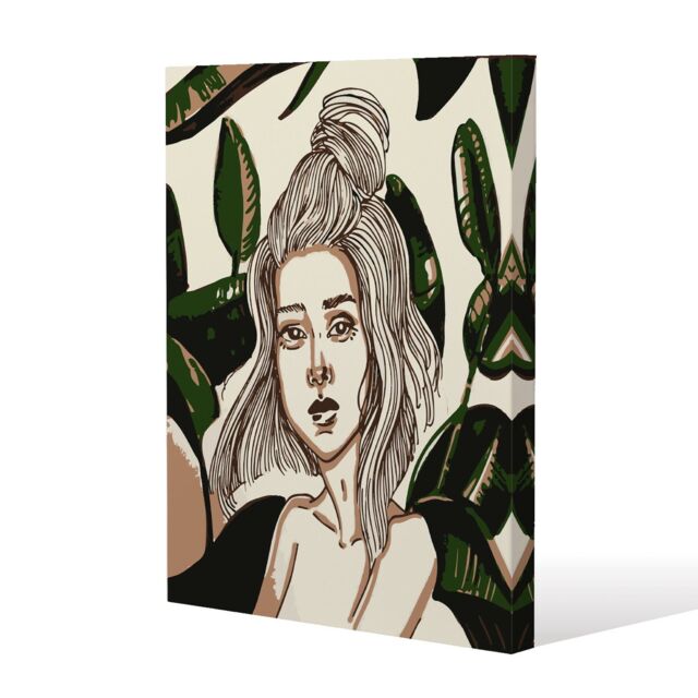 Benjamin Tate Design Young woman in tropical leaves (Canvas Print) / 152 x 101 x 4cm in Natural - Size: 152 x 101 x 4 cm - image 1