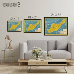 "Artery8 Ramsey 1947 Santa Catalina Island Fun Map Framed Canvas Wall Art Print in Blue - Size: W18"" x H24""" - thumbnail 4