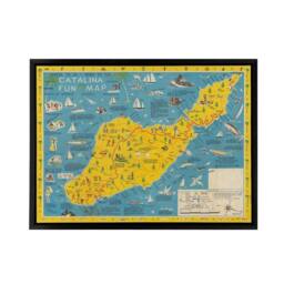 "Artery8 Ramsey 1947 Santa Catalina Island Fun Map Framed Canvas Wall Art Print in Blue - Size: W18"" x H24""" - thumbnail 1
