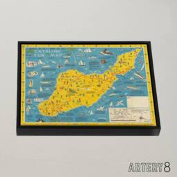 "Artery8 Ramsey 1947 Santa Catalina Island Fun Map Framed Canvas Wall Art Print in Blue - Size: W18"" x H24""" - thumbnail 2