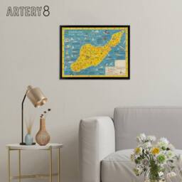 "Artery8 Ramsey 1947 Santa Catalina Island Fun Map Framed Canvas Wall Art Print in Blue - Size: W18"" x H24""" - thumbnail 3