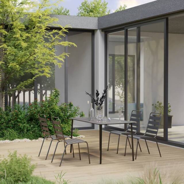 Berkfield Home 5 Piece Garden Dining Set Steel Dark Grey - image 1