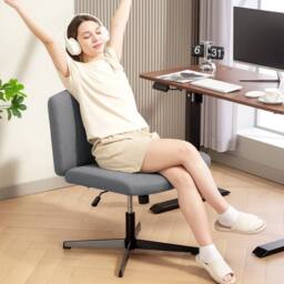 FLAVORA Linen Criss Cross Legged Office Chair with Tilt Function, Grey - Size: 0.6m2 - thumbnail 5