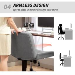 FLAVORA Linen Criss Cross Legged Office Chair with Tilt Function, Grey - Size: 0.6m2 - thumbnail 4