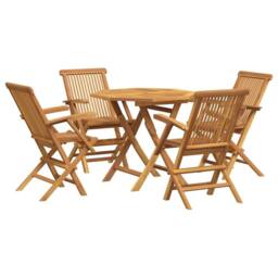 Berkfield Home Beautiful 5 Piece Garden Dining Set Solid Teak Wood in Brown - thumbnail 3