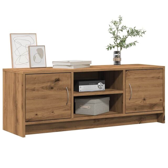 Berkfield Home TV Cabinet Artisan Oak 102x30x37.5 cm Engineered Wood in Brown - image 1