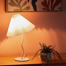 Wyld and Coco Table Lamp White Synthetic Pleated Shade Powder Coat Iron Base - thumbnail 1