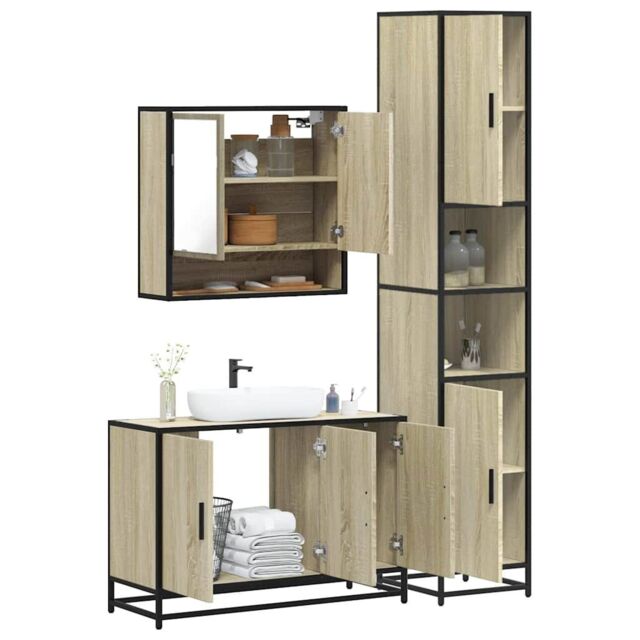 Berkfield Home 3 Piece Bathroom Furniture Set Sonoma Oak Engineered Wood in Brown - image 1