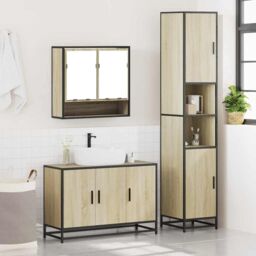 Berkfield Home 3 Piece Bathroom Furniture Set Sonoma Oak Engineered Wood in Brown - thumbnail 4