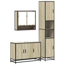 Berkfield Home 3 Piece Bathroom Furniture Set Sonoma Oak Engineered Wood in Brown - thumbnail 2