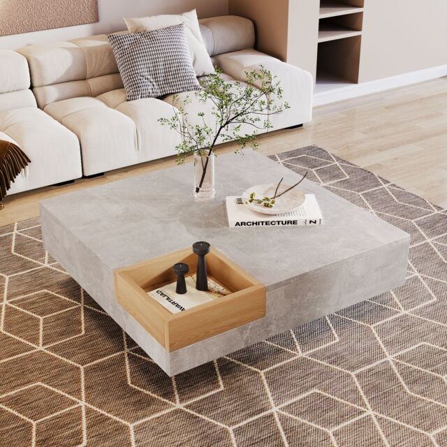 HomeTouch Grey Marble Effect Coffee Table with Removable Storage Box - Size: 1 Pack - image 1