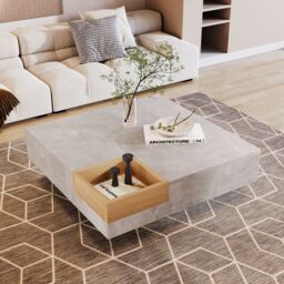 HomeTouch Grey Marble Effect Coffee Table with Removable Storage Box - Size: 1 Pack - thumbnail 1