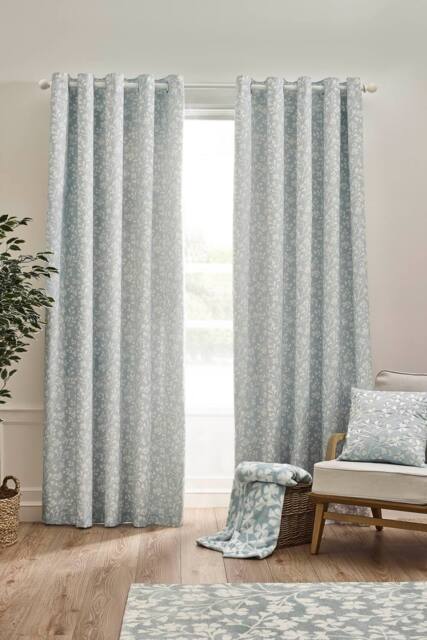 Catherine Lansfield 'Brooke Floral' Lined Eyelet Curtains in Duck Egg Blue - Size: 117 cm width x 137 cm drop - image 1