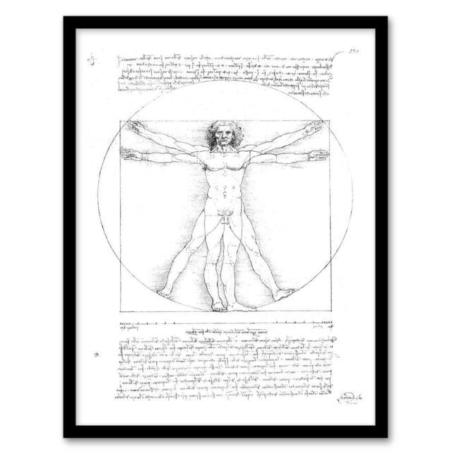 Artery8 Leonardo da Vinci Framed Wall Art Print Vitruvian Man Black & White - Size: A4 - image 1