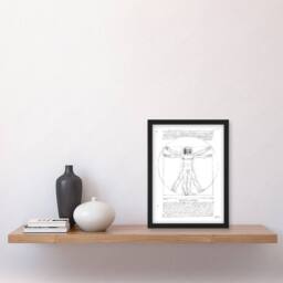 Artery8 Leonardo da Vinci Framed Wall Art Print Vitruvian Man Black & White - Size: A4 - thumbnail 2