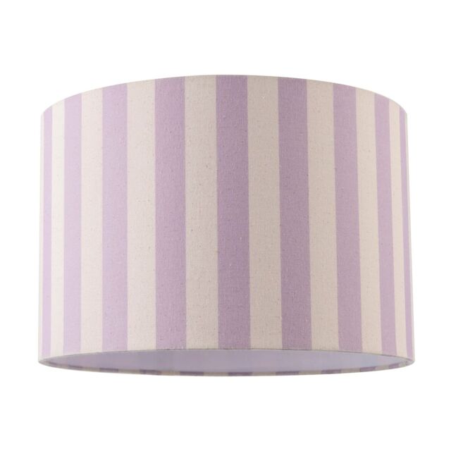 Happy Homewares Coloured & Oatmeal Linen Striped Drum Lampshade with White Fabric Inner in Lilac - Size: 12 inches - image 1