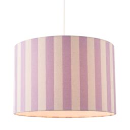 Happy Homewares Coloured & Oatmeal Linen Striped Drum Lampshade with White Fabric Inner in Lilac - Size: 12 inches - thumbnail 2