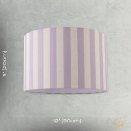Happy Homewares Coloured & Oatmeal Linen Striped Drum Lampshade with White Fabric Inner in Lilac - Size: 12 inches - thumbnail 7