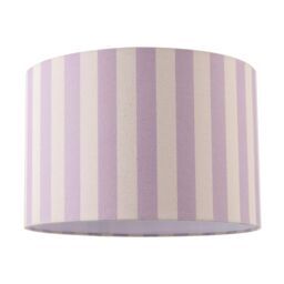 Happy Homewares Coloured & Oatmeal Linen Striped Drum Lampshade with White Fabric Inner in Lilac - Size: 12 inches