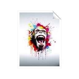 "Warren Reed - Designer Coloured Splashart Crazy Monkey Face Unframed Art Print - Size: W24"" x H36""" - thumbnail 1