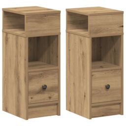 Berkfield Home Bedside Cabinets 2 pcs with Drawer Artisan Oak 25x31x66 cm in Brown - Size: 25 x 31 x 66 cm - thumbnail 2