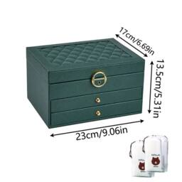 Kelvenix 3 Layer Jewellery Organizer Necklace Storage Box Drawer Cabinet in Green - thumbnail 2
