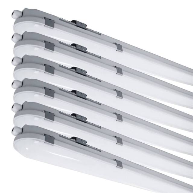First Choice Lighting Set of 6 Anti Corrosive IP65 Outdoor 18W LED Cool White 4ft Battens in Grey - image 1