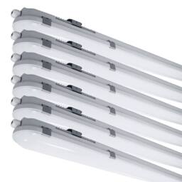 First Choice Lighting Set of 6 Anti Corrosive IP65 Outdoor 18W LED Cool White 4ft Battens in Grey - thumbnail 1