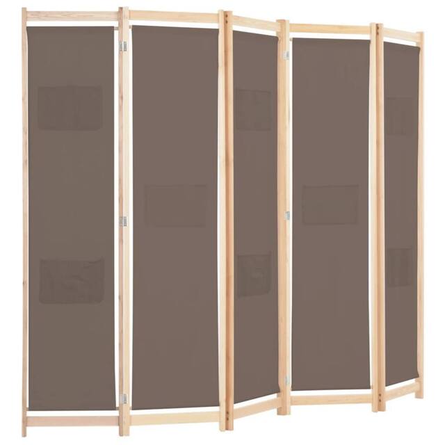 Berkfield Home Stylish 5-Panel Room Divider Brown 200x170x4 cm Fabric - Size: 200 x 170 x 4 cm - image 1