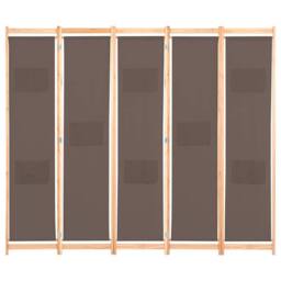 Berkfield Home Stylish 5-Panel Room Divider Brown 200x170x4 cm Fabric - Size: 200 x 170 x 4 cm - thumbnail 3