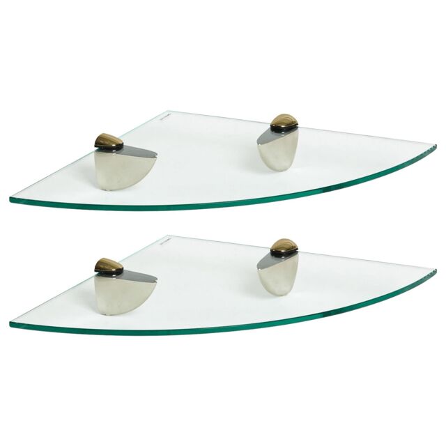 Harbour Housewares 2x Floating Glass Corner Shelves - 30cm Bathroom Storage Display Unit in Gold - image 1