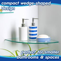 Harbour Housewares 2x Floating Glass Corner Shelves - 30cm Bathroom Storage Display Unit in Gold - thumbnail 3