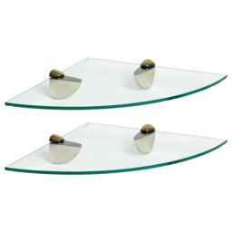 Harbour Housewares 2x Floating Glass Corner Shelves - 30cm Bathroom Storage Display Unit in Gold - thumbnail 1