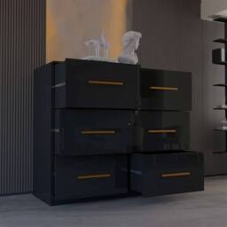 MN Furniture High Gloss Chest of Drawers 3+3 Storage Unit with Handles Black - thumbnail 2