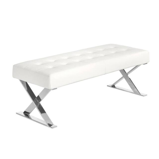 Angel Cerda White Leatherette Bench, Chrome Legs, 120x45x42 cm - Size: 120 x 45 x 42 cm - image 1