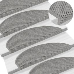 Berkfield Home Stair Mats Self-adhesive Sisal-Look 15 pcs 65x21x4 cm Silver in Taupe - Size: Medium
