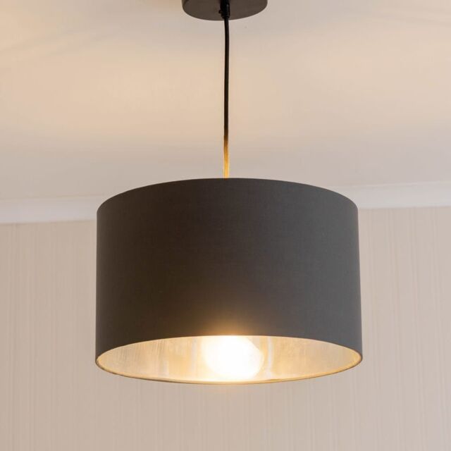 ValueLights Reni Charcoal with Chrome Inner Easy Fit Ceiling Lamp Shade & Bulb - Size: Small - image 1