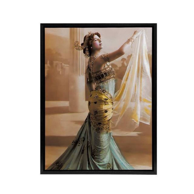 "Artery8 Hand Coloured Portrait Dancer Spy Mata Hari Framed Canvas Wall Art Print - Size: W18"" x H24""" - image 1