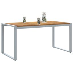 Berkfield Home Outdoor Dining Table Grey 160x80x75 cm Steel&Solid Wood Acacia - Size: 160 x 80 x 75 cm - thumbnail 3