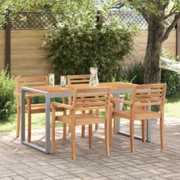 Berkfield Home Outdoor Dining Table Grey 160x80x75 cm Steel&Solid Wood Acacia - Size: 160 x 80 x 75 cm - thumbnail 4