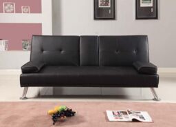 Comfy Living Ltd Faux Leather Italian Style Luxury Sofa Bed with Drink Cup Holder in Brown - thumbnail 2