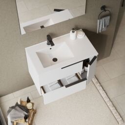 Banyetti Celtic Duo 800mm Wall Hung Vanity Unit with Door & Basin - Gloss White - thumbnail 8
