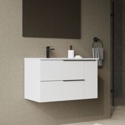 Banyetti Celtic Duo 800mm Wall Hung Vanity Unit with Door & Basin - Gloss White - thumbnail 9