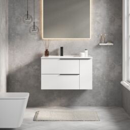Banyetti Celtic Duo 800mm Wall Hung Vanity Unit with Door & Basin - Gloss White - thumbnail 1